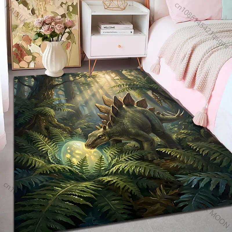 1PC Dinosaur in forest with glowing egg Print Carpet Rug for Living Room Bedroom Sofa Doormat Home Decor Non-slip Floor Mat