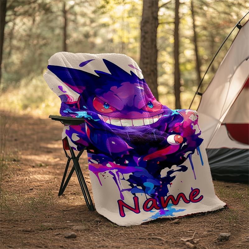 Personalized Custom Name Blanket - Pokémon Gengar Print Design,Blanket for Sofa,Bed,Travel,Camping - Soft and Warm, Great Gift