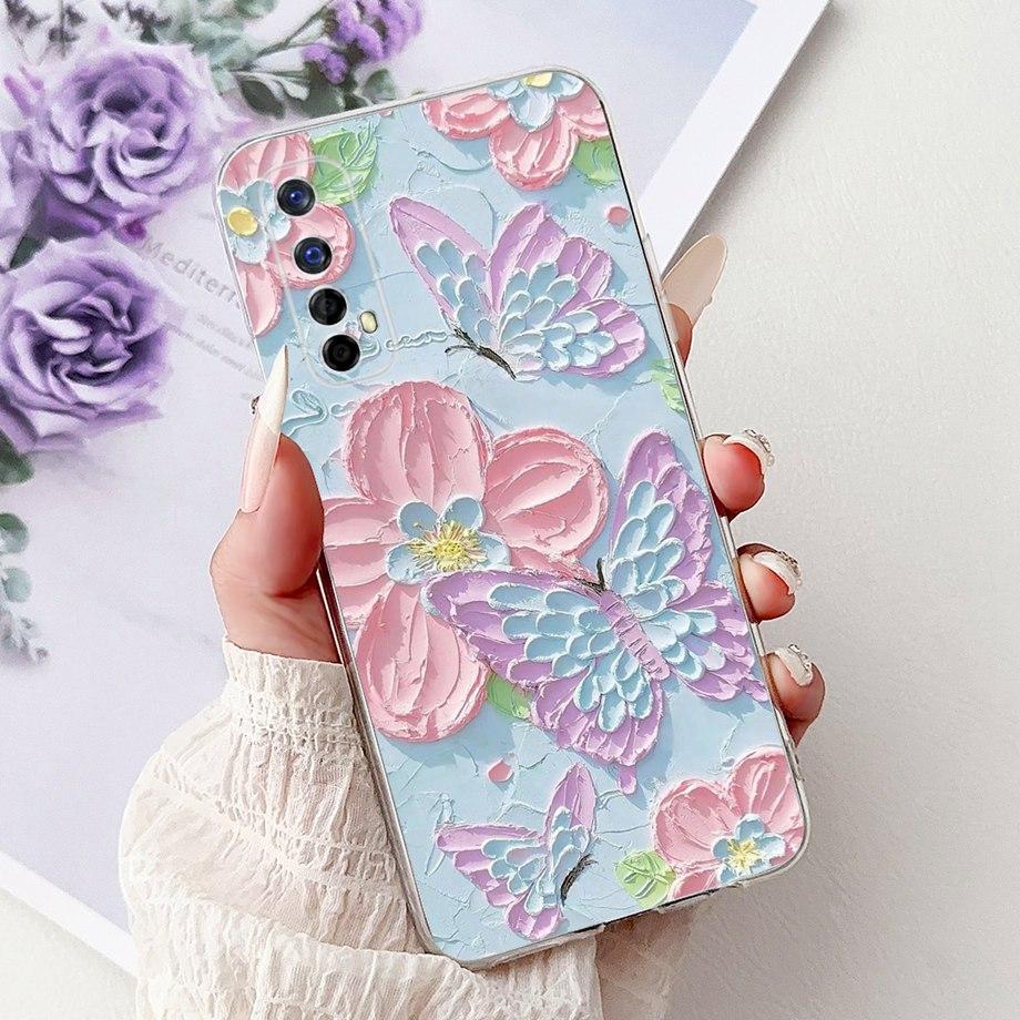 Для Realme 7 Global RMX2155 / Realme 6 6Pro RMX2001 RMX2061 Чехол Прозрачный Мягкий ТПУ Покрытие Цветы Милый Мультяшный Дракон Funda