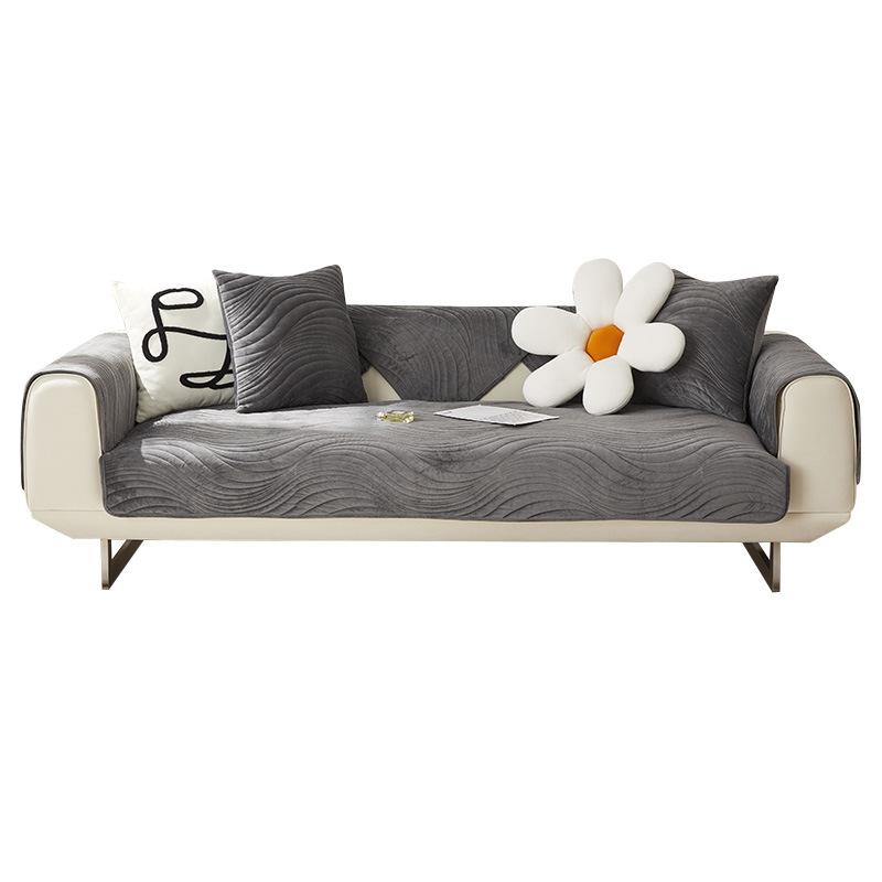 Modern Minimalist and Thickened Plush Sofa Cushion, Winter Anti Slip and Dirt Resistant Leather Sofa, Solid Color Cover Cloth