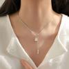 Necklace Light Luxury High-End Trendy Cool Spice Girl Gentle Fairy Design Square Diamond Tassel Water Drop Collarbone Chain Female