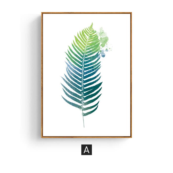 Скандинавские акварельные растения, настенная живопись на холсте, зеленый лист, плакат с принтом, минималистичная настенная картина для гостиной, домашний декор