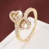 Блестящее симметричное сердце с инкрустацией из циркония и меди, открытое регулируемое кольцо для женщин