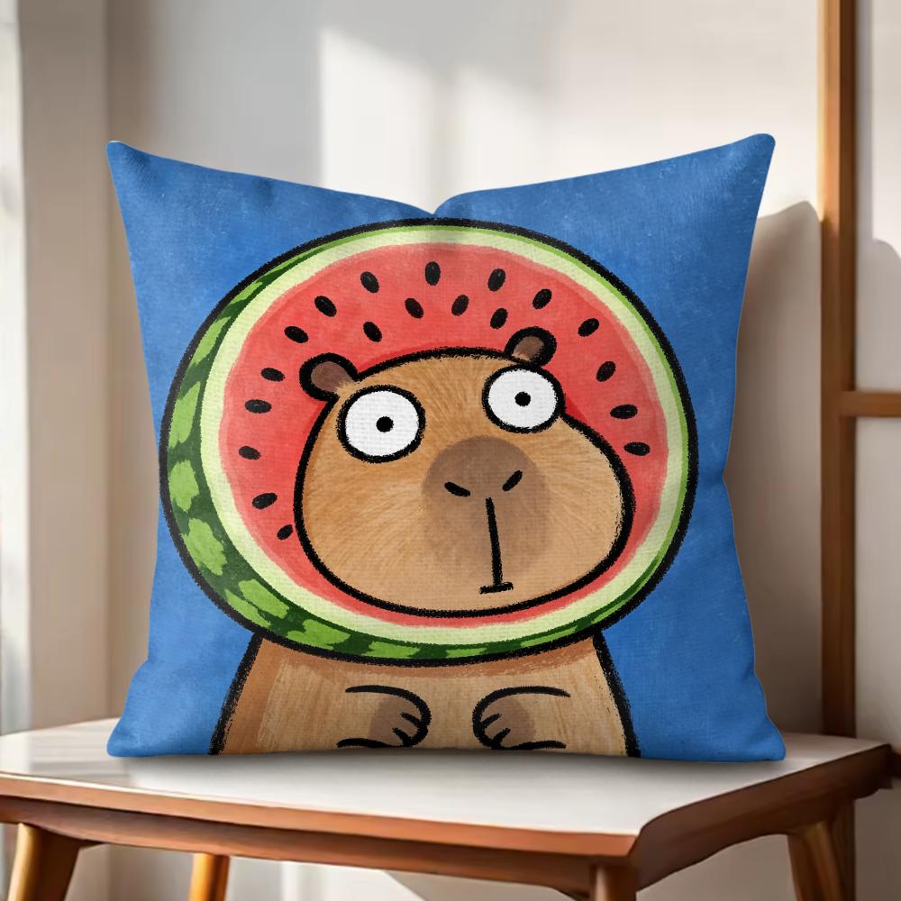 Cute Kapibala Cushion Cover Natural Linen Organic Fabric DoubleSided Printing Couch Pillow Covers Home Decor Gift