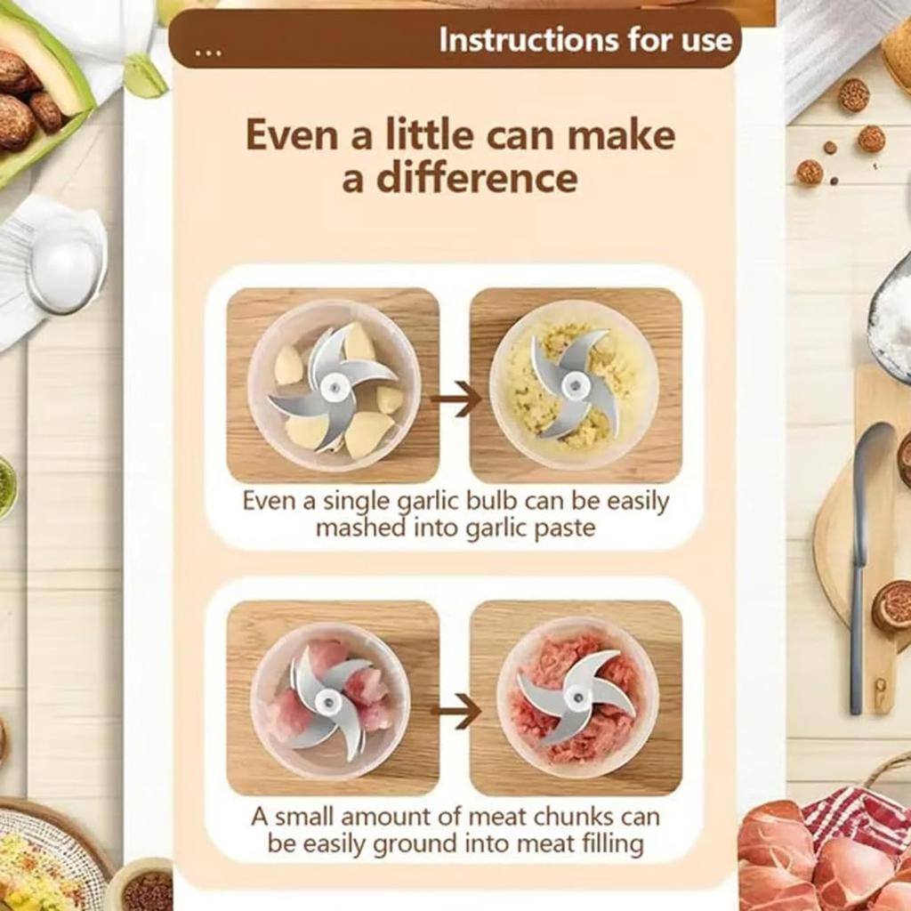 Электрический измельчитель чеснока, Портативный измельчитель, 300 мл чеснока, Беспроводной пищевой , 304 нержавеющая сталь ,