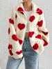 Women Fleece Winter Warm Plush Zipper Jacket Love Printed Casual Coat Loose Long Sleeve Outerwears
