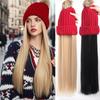Long Straight Synthetic Wig Red Knit Hat Cap with Hair Extensions One-piece Hat Wigs Cap Connect Wig Adjustable Black Blonde Hair For Women