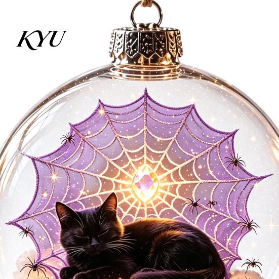 Gift for Halloween Party Glowing Sphere, Lighted Clear Ball Ornament, Cute Witch Hanging Decoration Cat, LED Indoor Mantel Decor Holiday