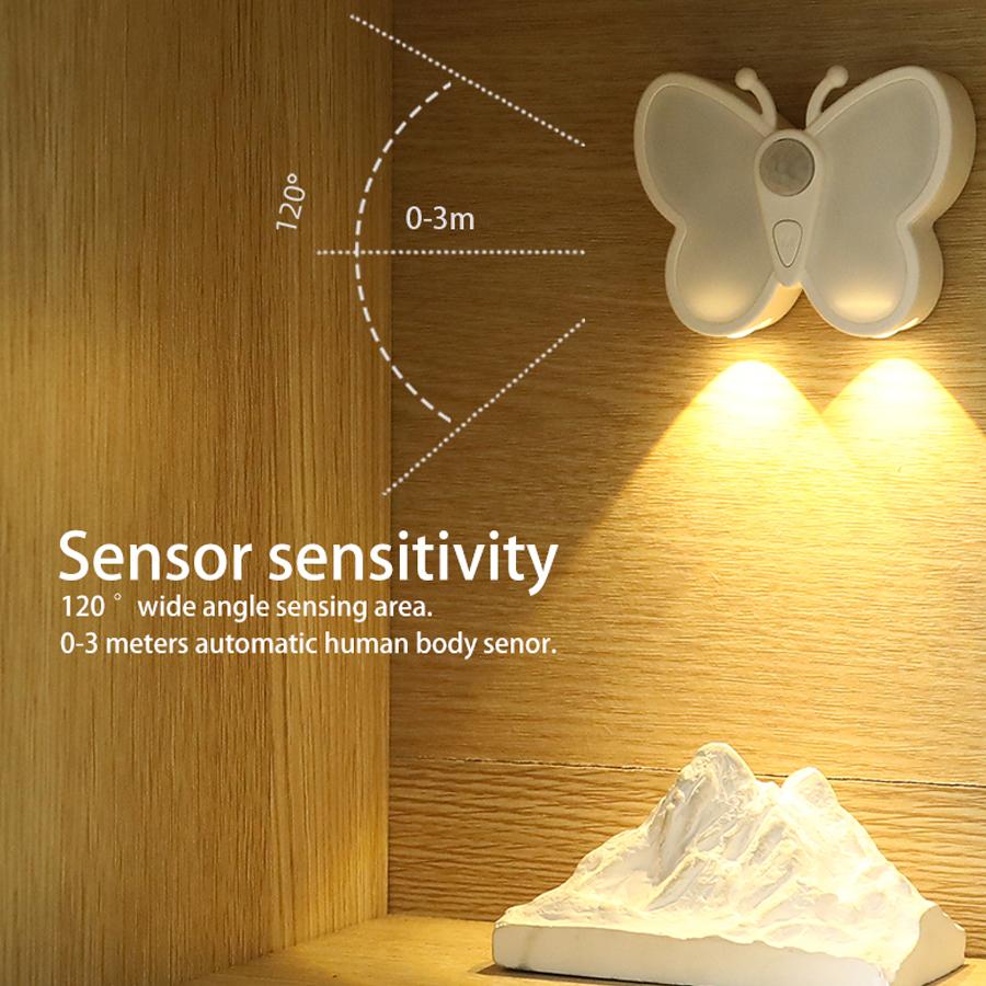 Sensor Motion LED Night Light Butterfly Rechargeble Night Lamp For Room Decor Cabinet Lamp Staircase Wireless LED Closet Light