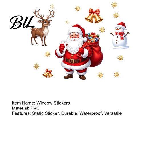 Holiday Window Decals Christmas Static Clings, PVC Santa Claus Snowman And Elk Removable Stickers Decals, Waterproof Reusable Glass for Store Bathroom