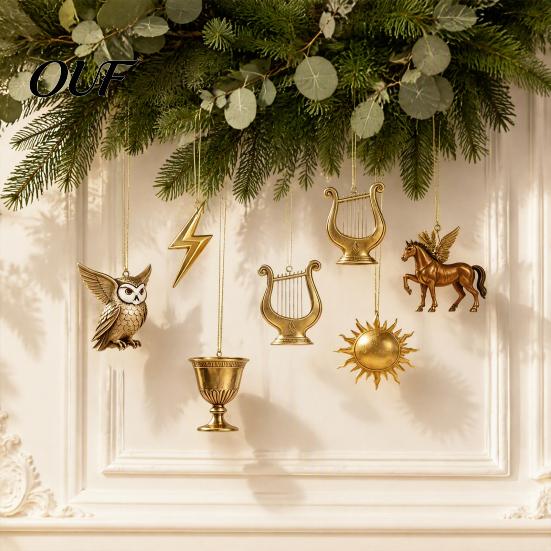 Novelty Mythology Party Favors Greek Myth Advent Calendar, 24Pcs Acrylic 2D Ornament Set with Vintage Christmas Countdown Ornaments Gold Tone,