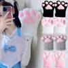 Women Pink Cute Cat Claw Paw Plush Mittens Warm Plush Short Fingerless Fluffy Bear Cat Gloves Costume Half Finger Party Gift