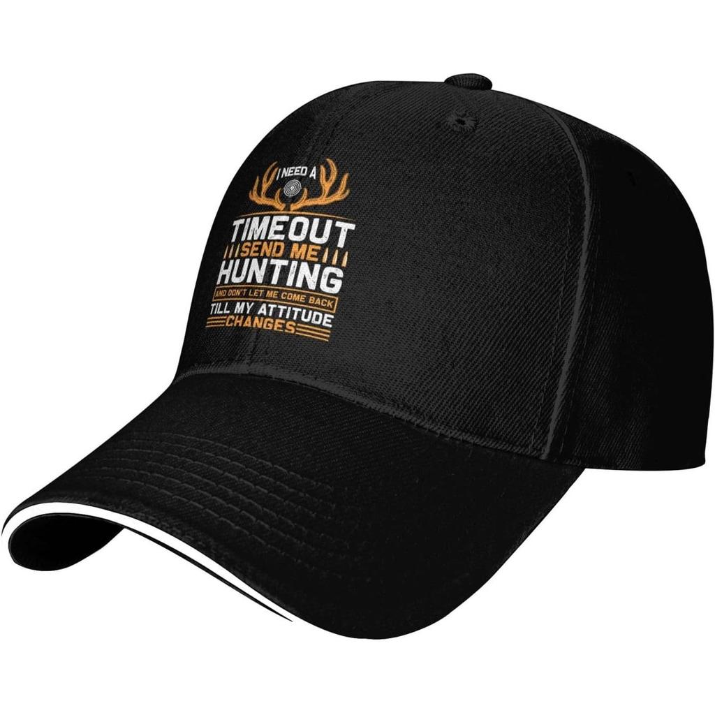 Hunting Attitude Timeout Funny Quote Baseball Cap Polyester Adjustable Trucker Hat Casual for Unisex Women