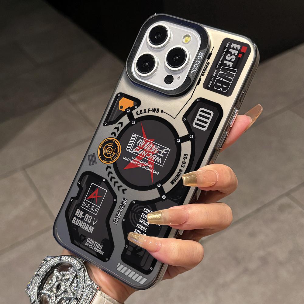 Cool Mecha Pattern Phone Case for iPhone 17 Air 16 16e 15 14 Plus 13 12 11 Pro Max X Xs XR 8 Colorful Silver Hard Cover