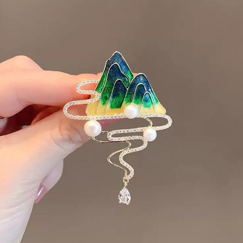 Landscape Freshwater Pearl Tassel Brooch Elegant Atmospheric Simple  Corsage Suit Formal Accessories Pins Jewelry