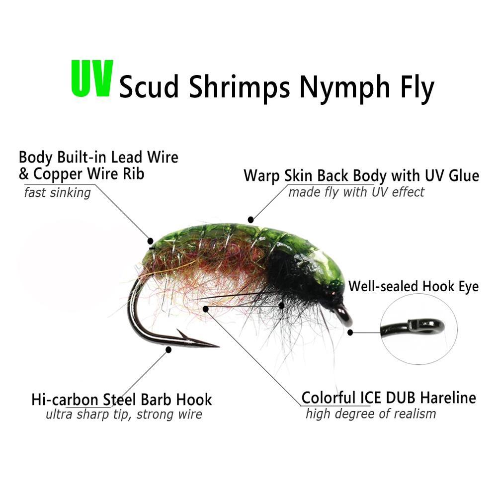 #8 #10 Ультрафиолетовая нимфа Скад Креветки Мухи Насекомые черви Форель Окунь Окунь Хариус Рыболовные приманки Наживка на мушку Быстро тонущая
