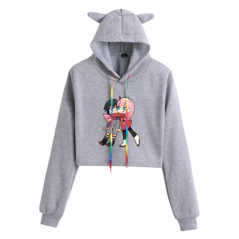 Женский укороченный худи Zero Two Darling in the Franxx с кошачьими ушками