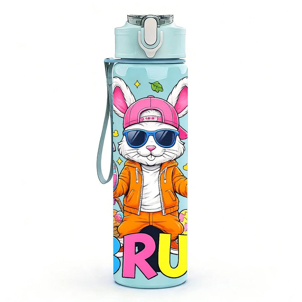 1PC Six Seven Bruh Bright Rabbit Print 750ml Color Plastic Sports Water Bottle Leakproof Flip Straw Lid Suitable for Sports Office Home Use