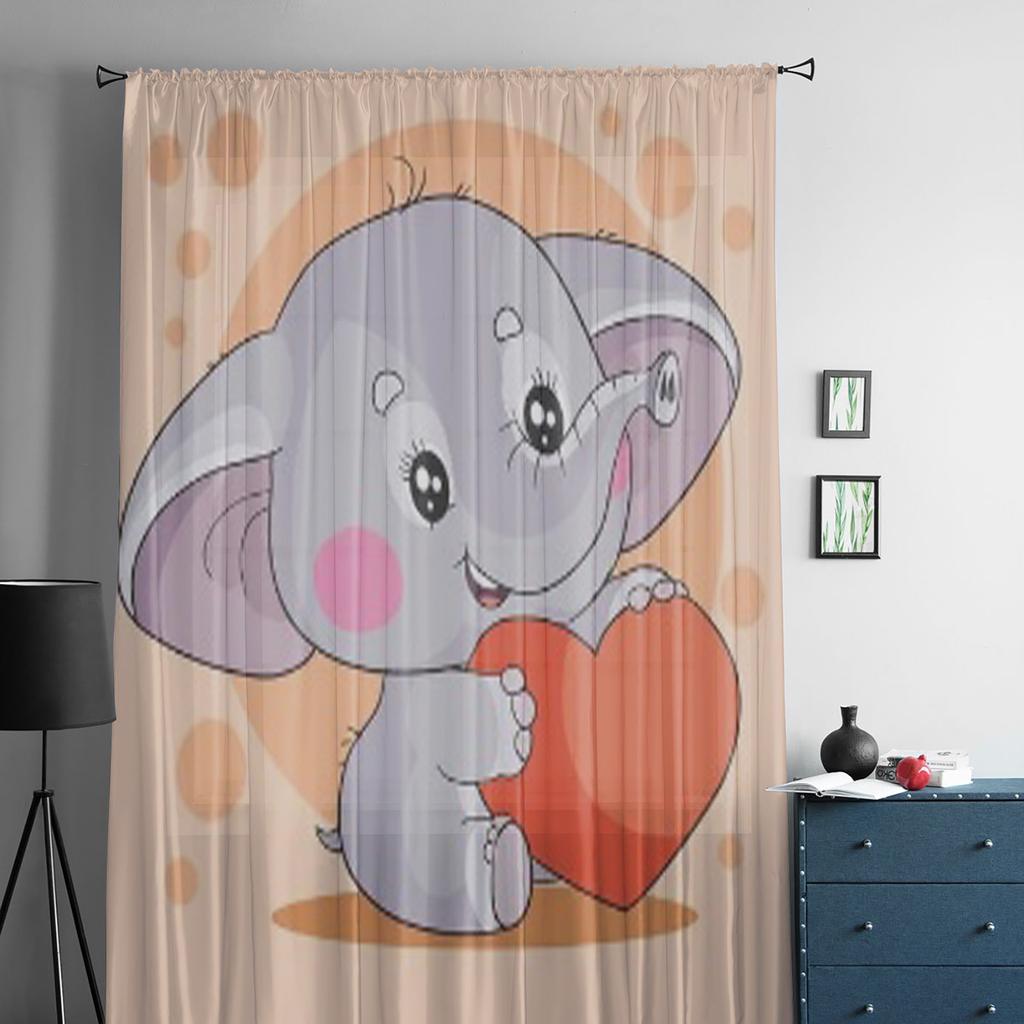 Милые занавески из тюля с изображением слона и красного сердца для спальни, гостиной, тюлевые занавески для кухонного окна, вуалевые занавески