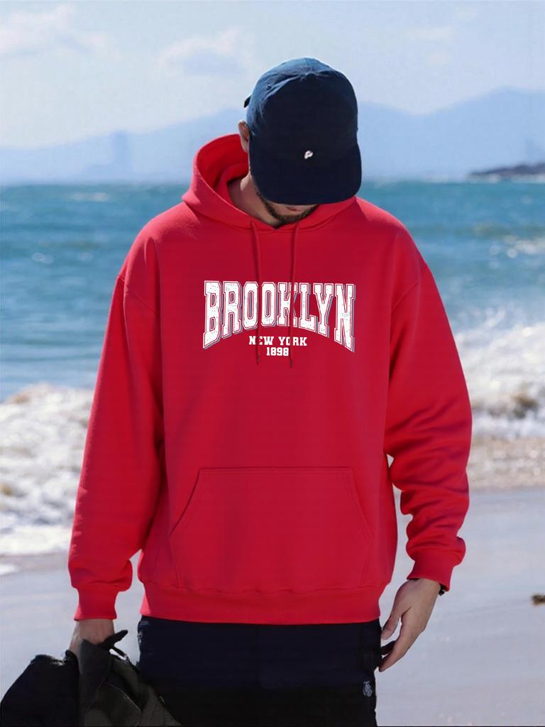 Brooklyn New York Art Letter Pattern Hoody Men Fashion Oversized Hoodie All-Match Fleece Pullover Autumn Pocket Man Streetwears