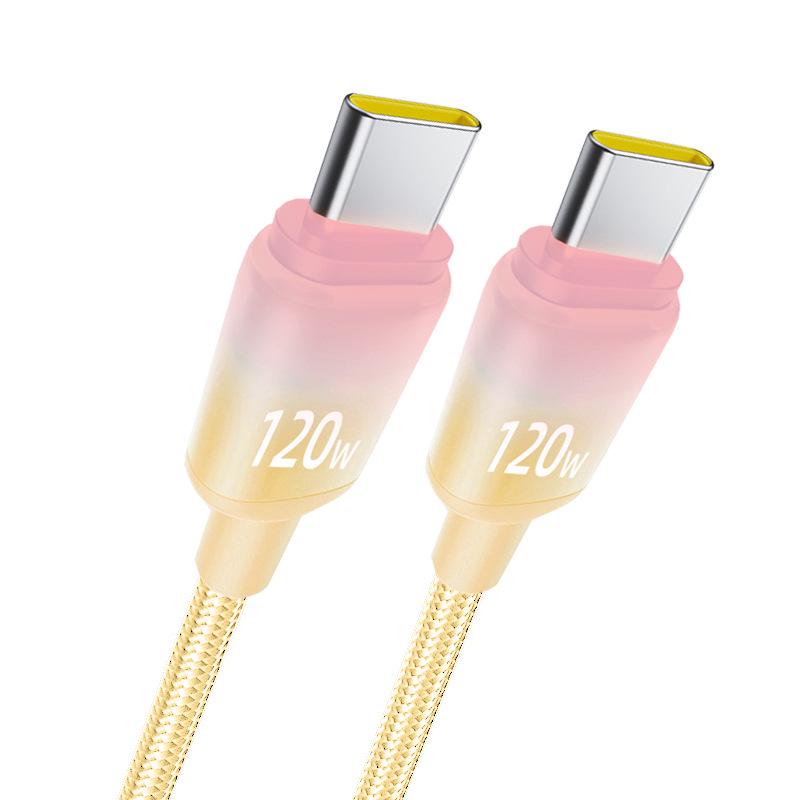Быстрый зарядный кабель Type-C Dual на 120 Вт для Apple 15/16, ноутбуков Huawei и автомобильного зарядного устройства 6A