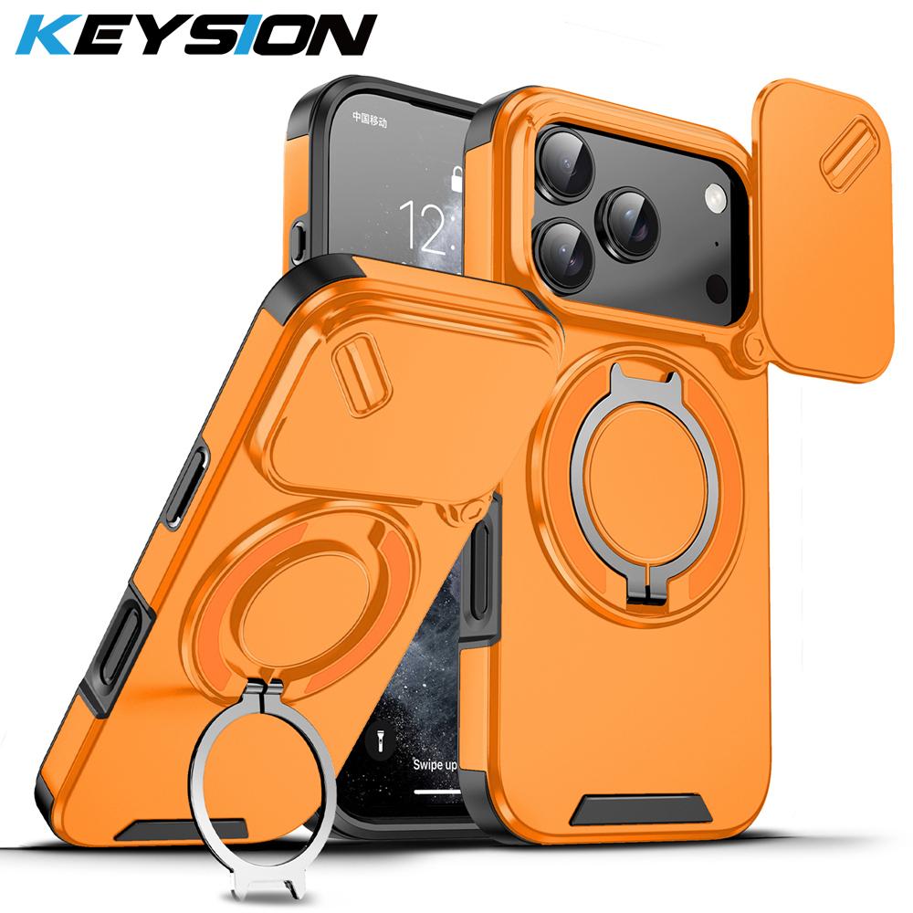 KEYSION Чехол для телефона с вращающейся на 360° подставкой-кольцом для iPhone 17 Pro Max Силикон+ПК Сдвижная защита камеры Магнитная противоударная крышка