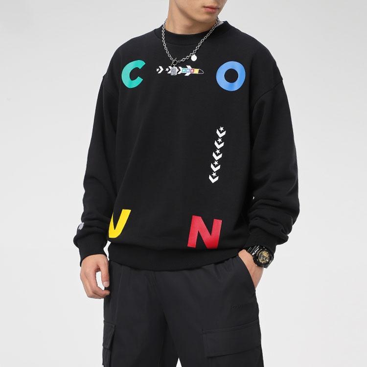 Converse Sports Contrast Letter Print Crew Neck Sweatshirt Asia Sizing 'Black' Men's 10022414-A01