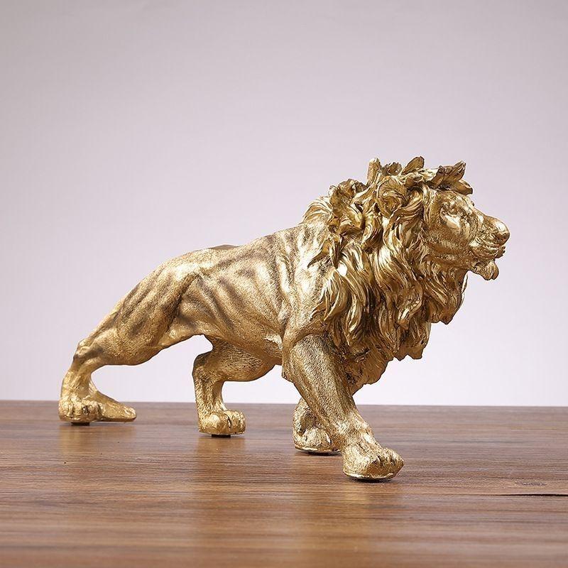 Golden Lion King Resin Statue Animal Sculpture Art Home Office Desktop Decoration Living Room Shelf Decor Gift for Men