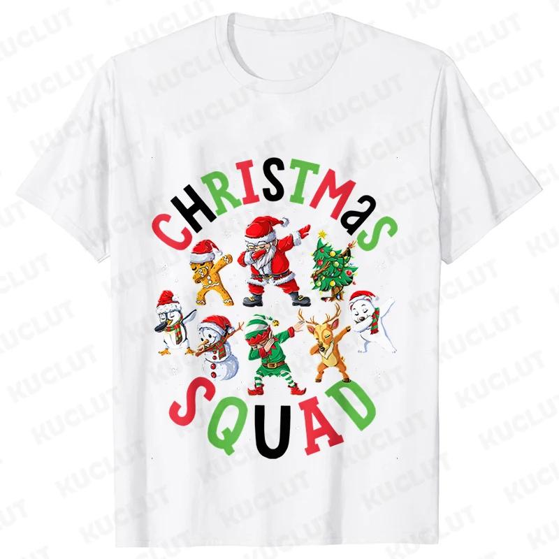 Футболка Christmas Squad Crew для женщин, хип-хоп, мягкие топы Y2k, модные повседневные футболки с принтом Санта-Клауса в стиле Харадзюку, футболки с коротким рукавом