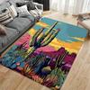 Vibrant Desert Landscape Carpet with Colorful Cacti and Sunset Scene Suitable for use as an anti-slip for living room bedroom sofas