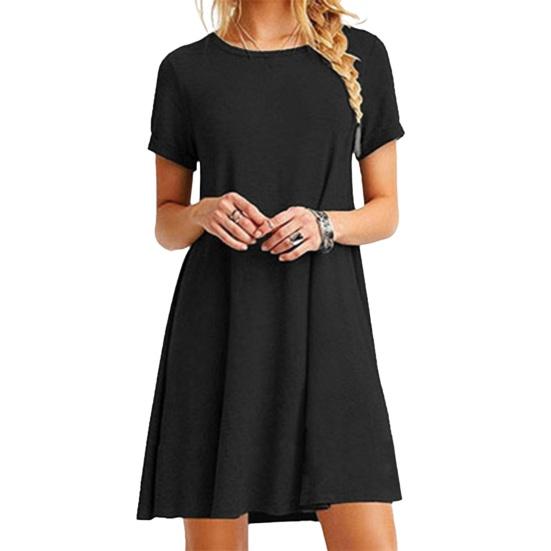 Summer Mini Dress Short Sleeves A-line Round Neck Solid Color Above Knee Length Simple Style Short Dress Dating Beach Party Dress