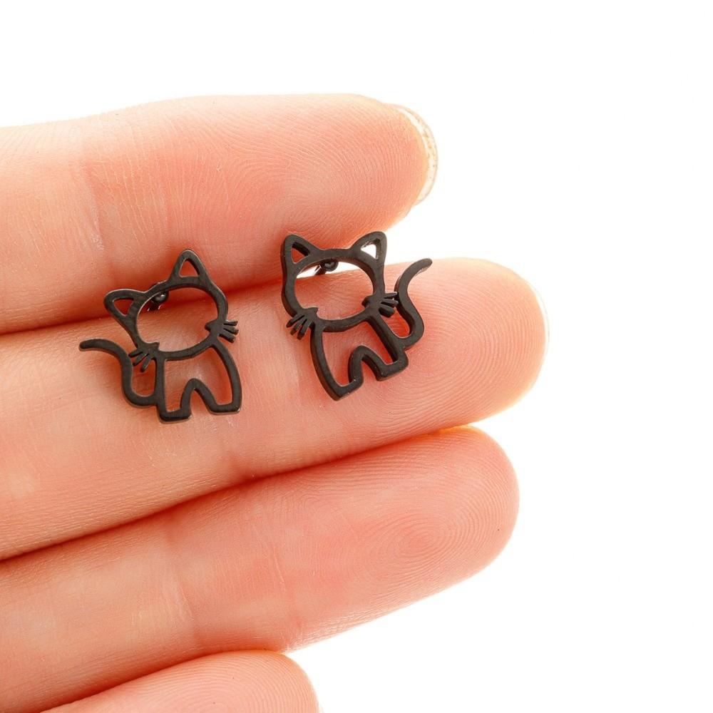 Punk Style Cartoon Hollow Out Ear Studs Cute Design Small Jewelry Minimalist Cat Earrings Unisex