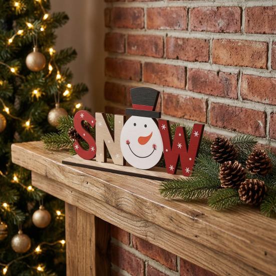 Деревянные Праздничные Знаки Рождественский Настольный Знак, XMAS SNOW NOEL Настольный Знак с Основанием для Вечеринки, Полый Буквенный Центр для Рождественского Рустикального Праздника