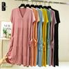 Women's Korean-Style Loose Fit Modal Nightgown Dress with Pockets - Plus Size, Short-Sleeve, Stand-Up Collar