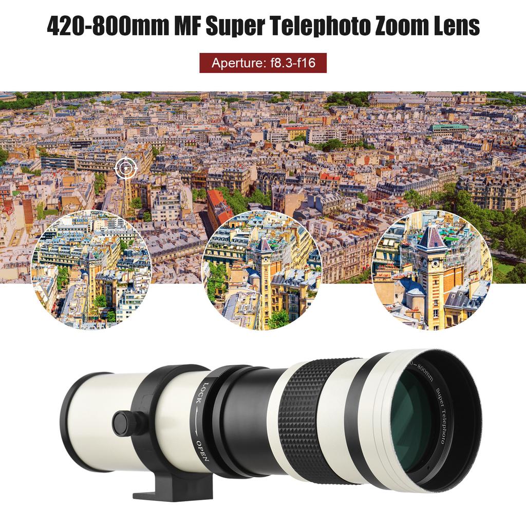 Camera MF Super Telephoto Zoom Lens F/8.3-16 420-800mm T Mount with Universal 1/4 Thread Replacement