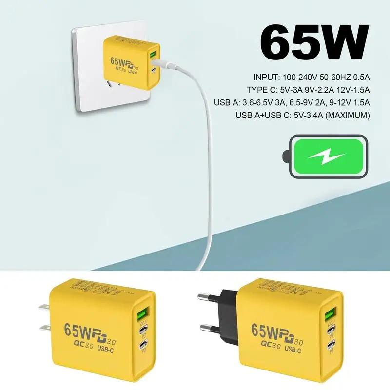 Зарядное устройство PD 65 Вт USB C, 3 порта, быстрая зарядка, зарядное устройство типа C, адаптер для телефона для Iphone 15, 14, 13, 12, Xiaomi, Huawei, Samsung