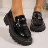 Женские лоферы на платформе с квадратной пряжкой широкой полноты - Оксфорды на массивной подошве для осени/зимы, модные балетки в британском стиле