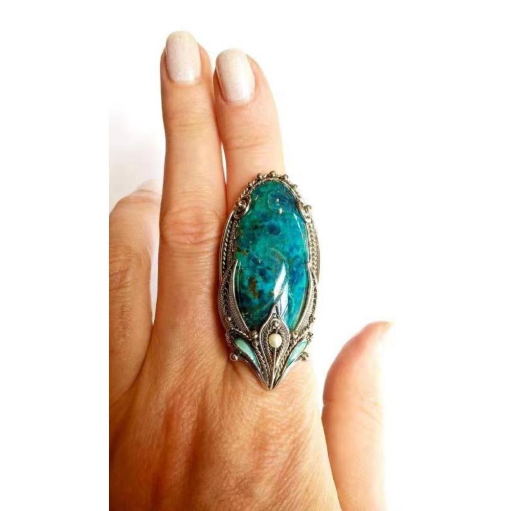 Кольцо в стиле ретро с этническим бирюзовым узором, креативные европейские и американские женские украшения