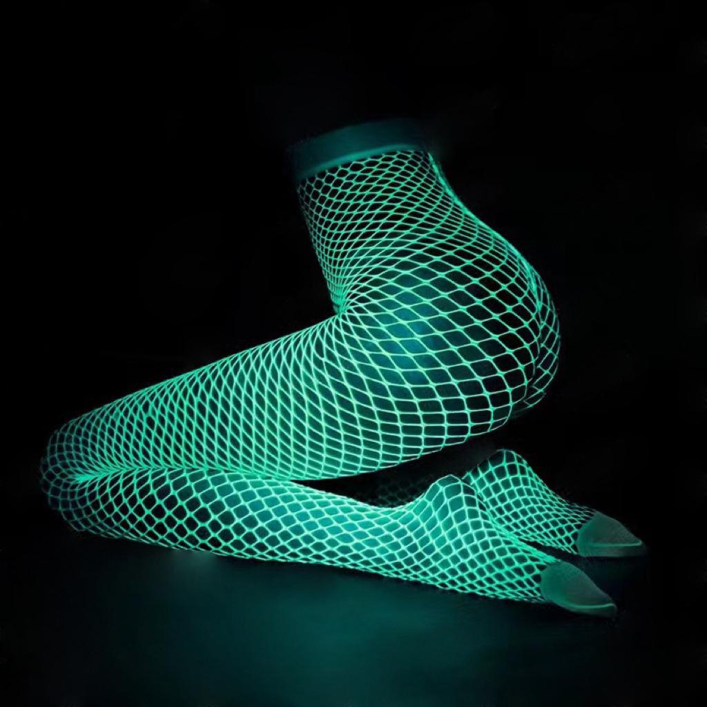 Luminous Glow-in-the-Dark Fishnet Stockings - Sexy, Slimming, Fluorescent Pantyhose with Hollow-Out Design