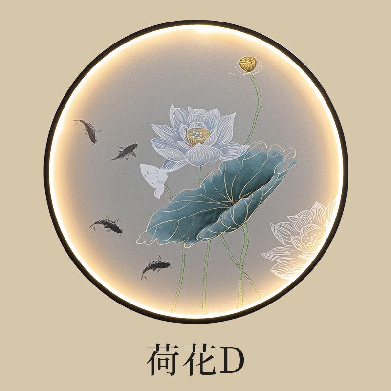 Настенный светильник в китайском стиле для гостиной, украшение со светом, хрустальная фарфоровая фреска, домашний декор, круглый светильник Zen Free Wiring Porch Light