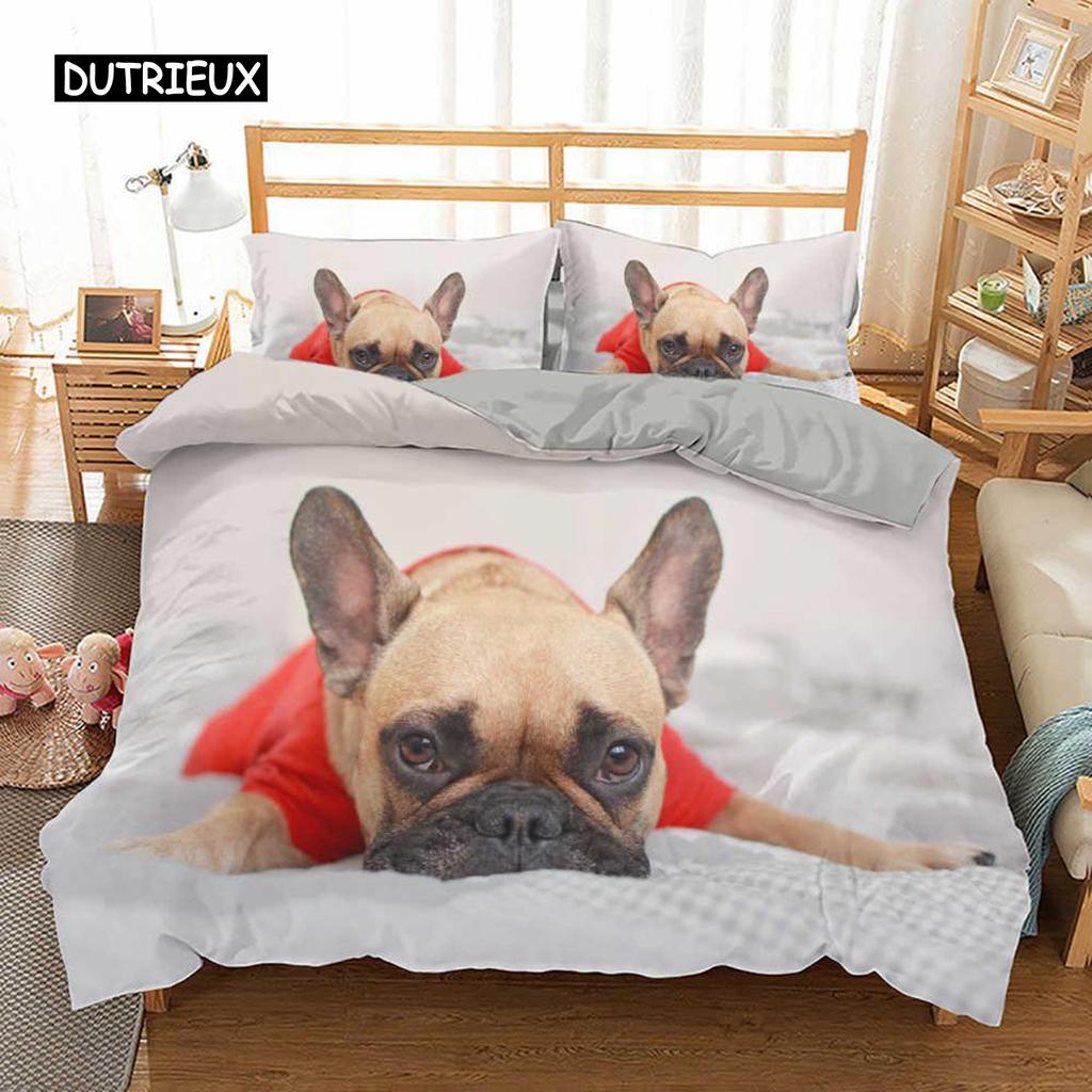 Комплект постельного белья с изображением французского бульдога размера King Size, милый комплект постельного белья с изображением щенка и животных для детей-подростков из полиэстера, 2/3 шт., мягкое одеяло