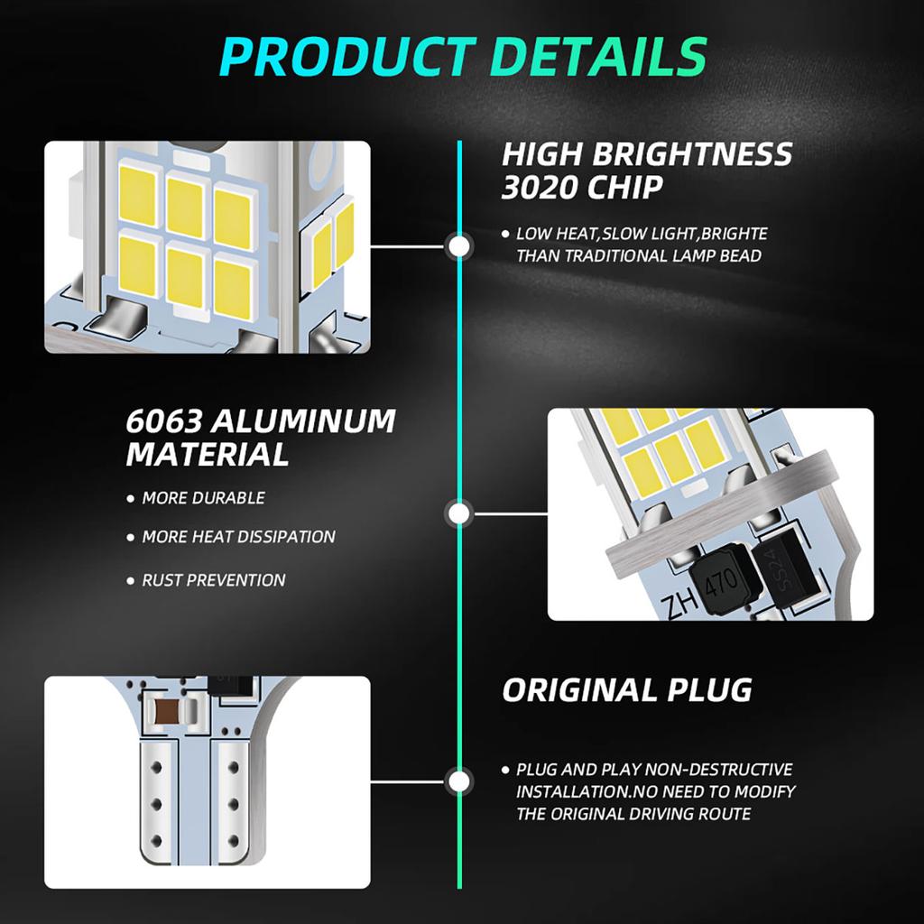 2 шт. Светодиодные лампы T15 W16W Canbus Лампы БЕЗ ошибок 3020 12V Белые Для автомобиля Задний ход Парковочный свет Лампа заднего хода Универсальные