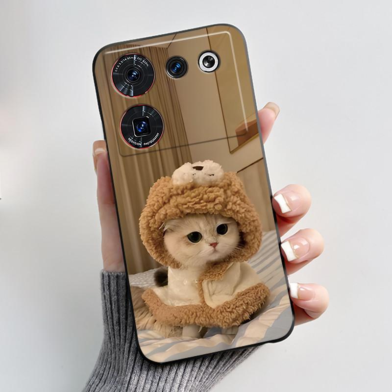 Для ZTE nubia Z50 Ultra Z50Ultra Чехол Эстетичный Милый Кот Мультфильмы Черный Матовый Мягкий Силиконовый Чехол Ударопрочная Задняя Крышка
