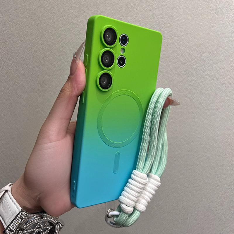 Luxury Gradient Color Magnetic Case for Samsung Galaxy S26 S25 S24 S23 S22 Ultra S25 Plus Liquid Silicone Hand Chain Cover