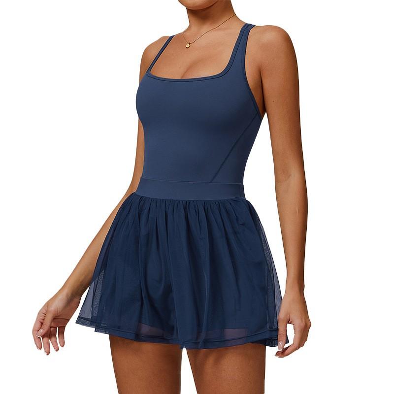 Eco-Friendly Recycled Fabric Two-Piece Mesh Dress Running Tennis Workout Breathable Quick-Dry Skirt