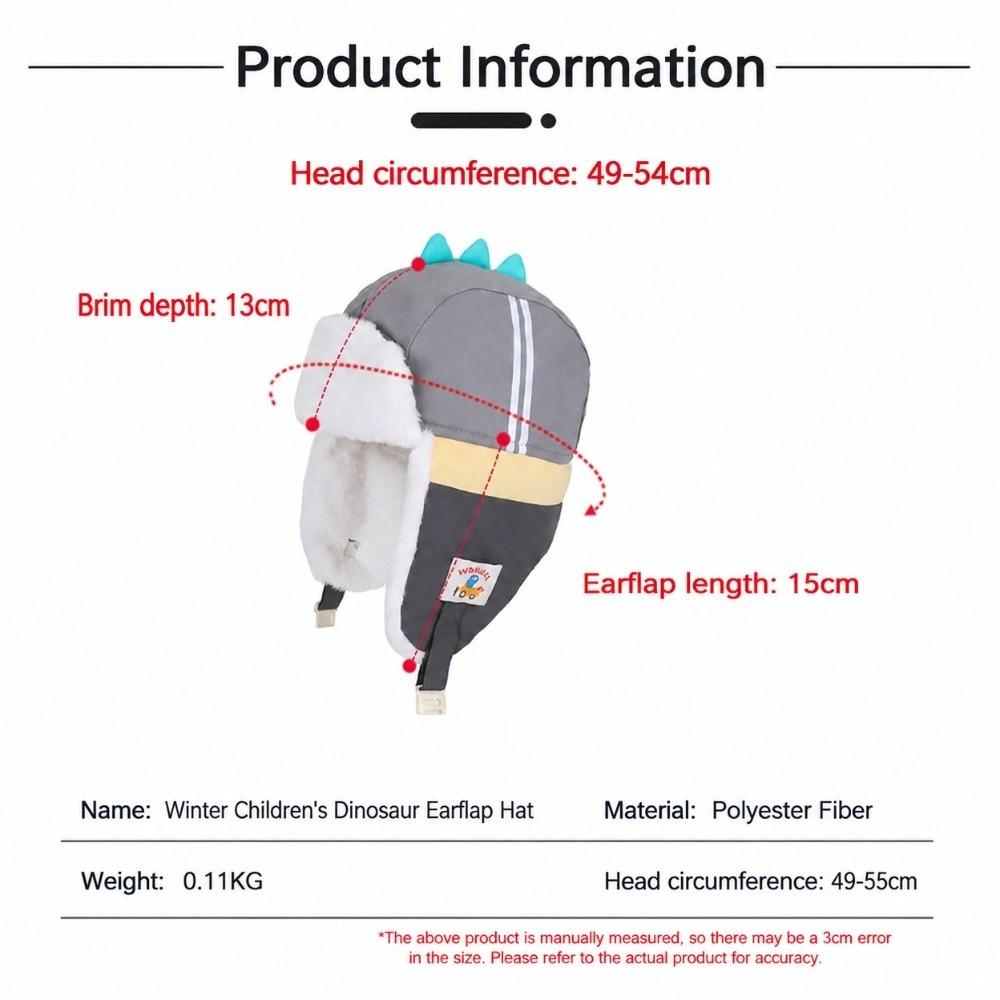 Polyester Cartoon Trapper Hat Ear Protection Kids Earflap Hat Dinosaur Winter Hat Cold Weather