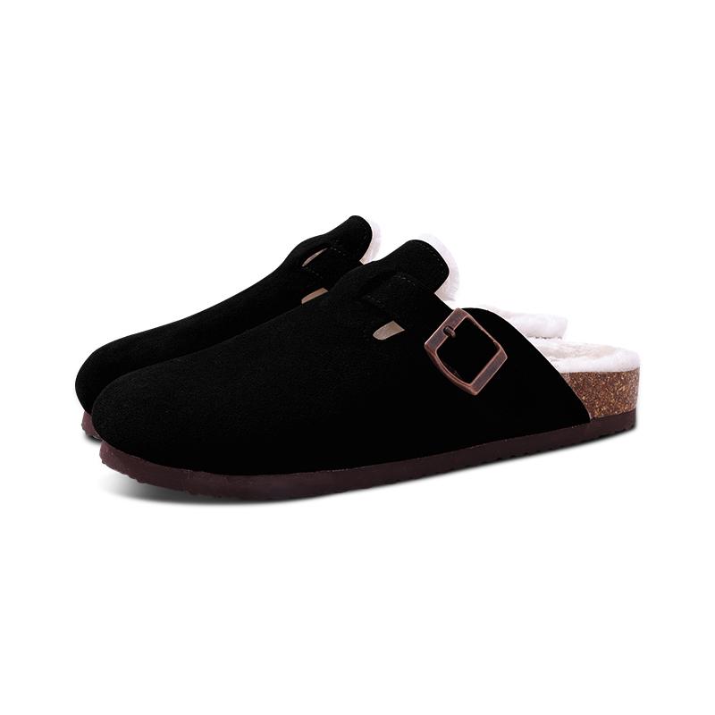 Goosecret Fur Fuzzy Clogs Slippers For Women Outdoor Fashion Cork Suede Mules With Arch Support Winter Warm Furry Cotton Shoes