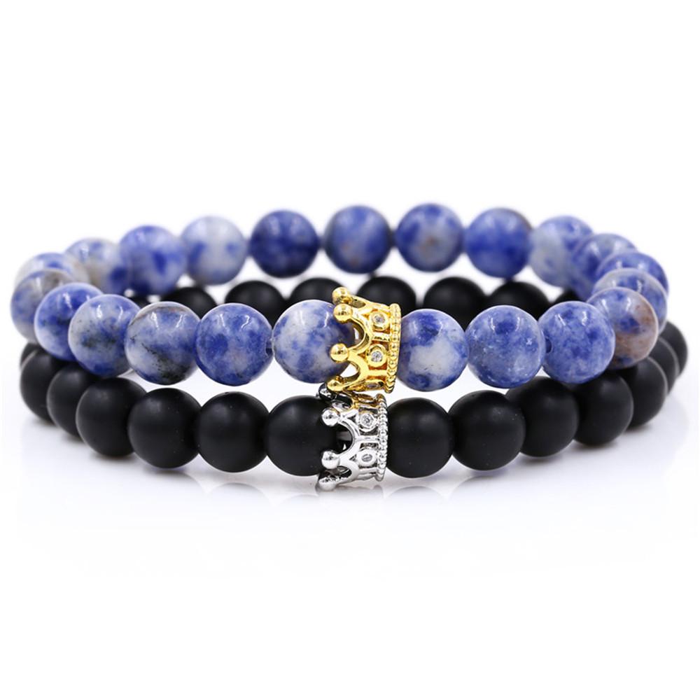 Energy stone black matte spotted gold sand tourmaline hand wear micro inlaid small crown bracelet bracelet men