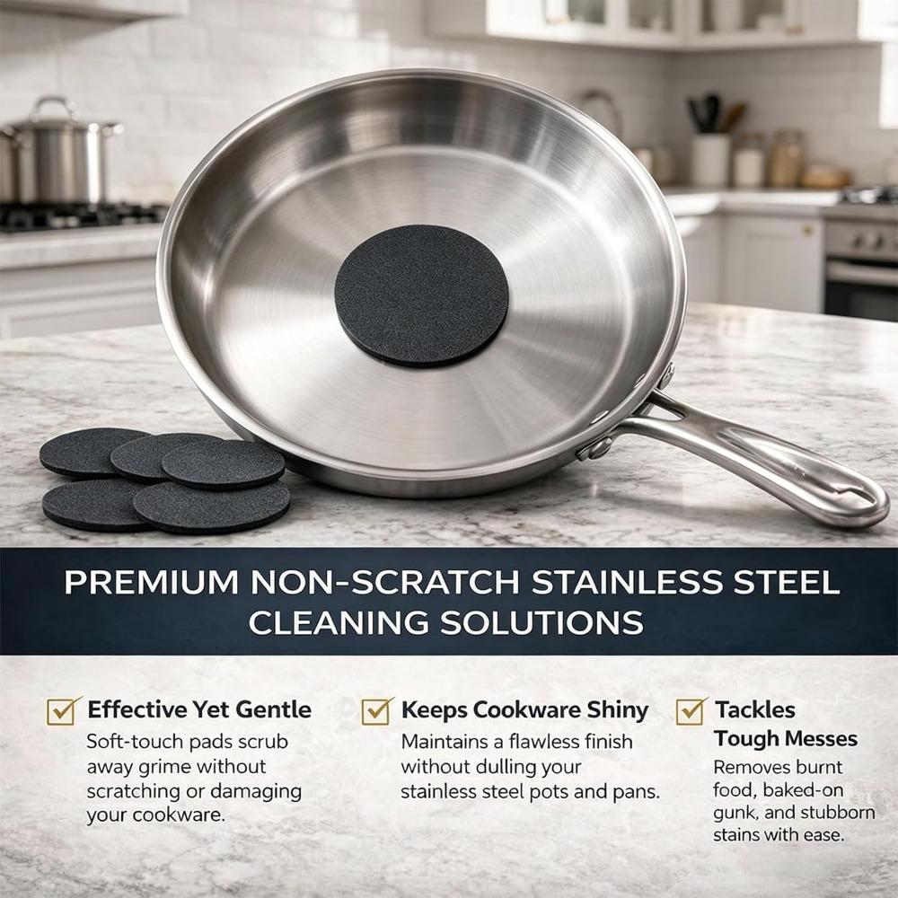 3PCS Steeli Sponge for Stainless Steel Cookware – Heavy Duty Steel Sponge for Burnt-On Stain Removal, Mirror Shine Restorer