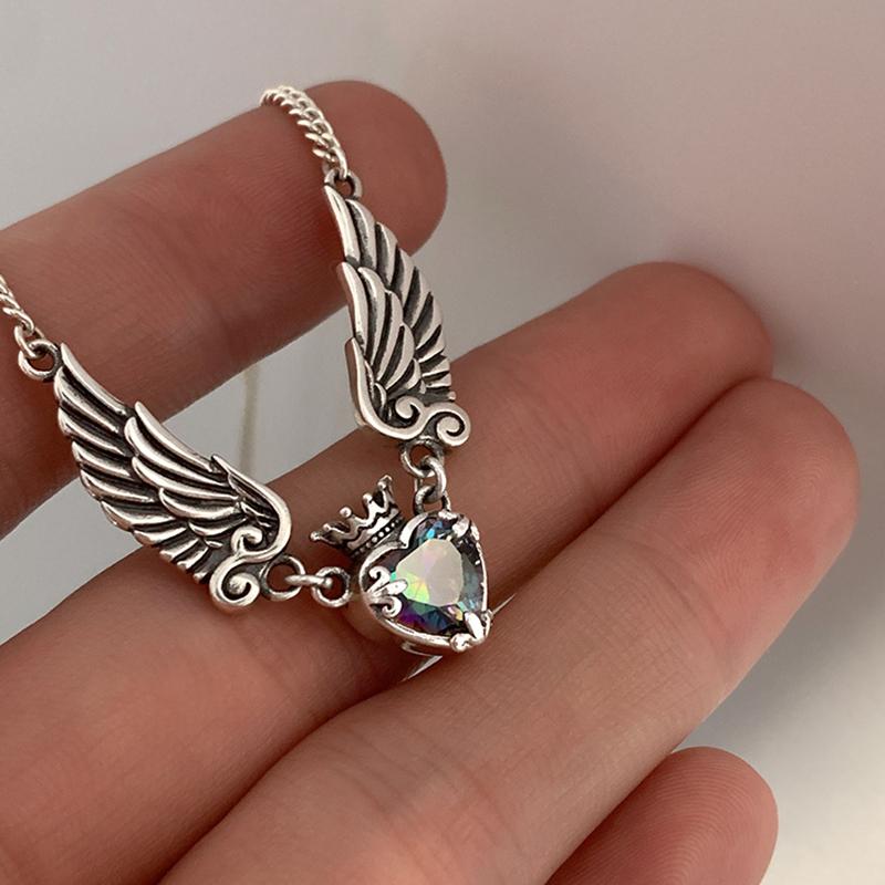 Винтажное готическое сердце, Корона, Крылья ангела, подвеска, ожерелья для женщин, модная изысканная цепочка в форме ключицы, колье, ювелирные изделия